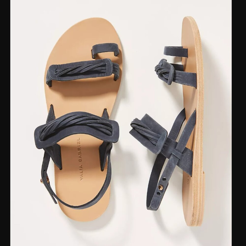 Valia Gabriel Tulum Slingback Sandals in navy blue suede
